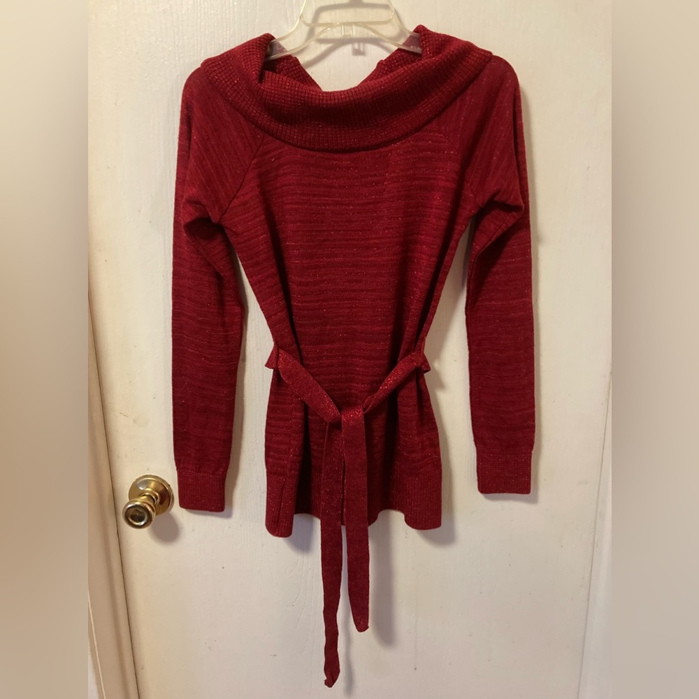 Pretty Red Metallic Cowl Neck Sweater by AB Studio